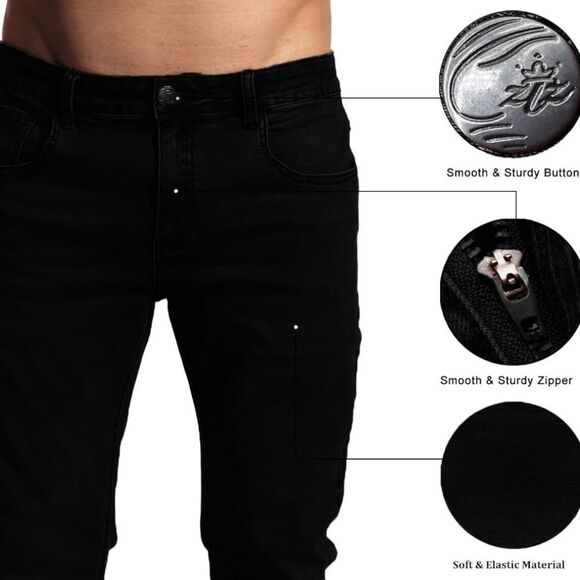 ZLZ Mens Denim Slim Skinny Jeans Black W32 - Picture 8 of 11